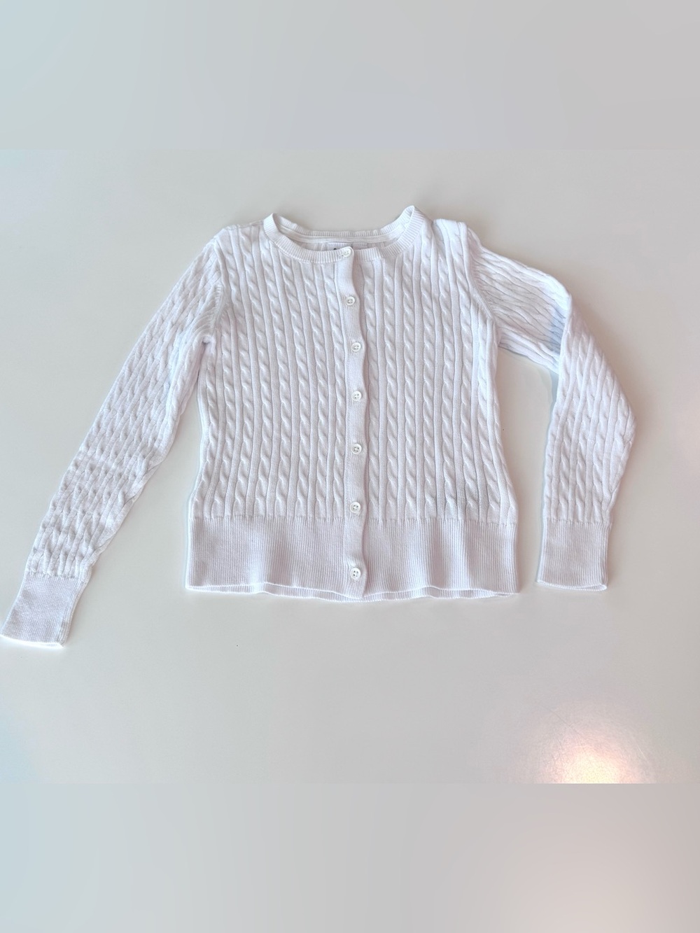 GAP Kids Classic Cable Knit White Button-Front Girls’ Cardigan, size S (6-7)